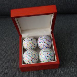 Four(4) Hand Designed Pre-Loved Titleist Pro VI Golf Balls with Collectable Box